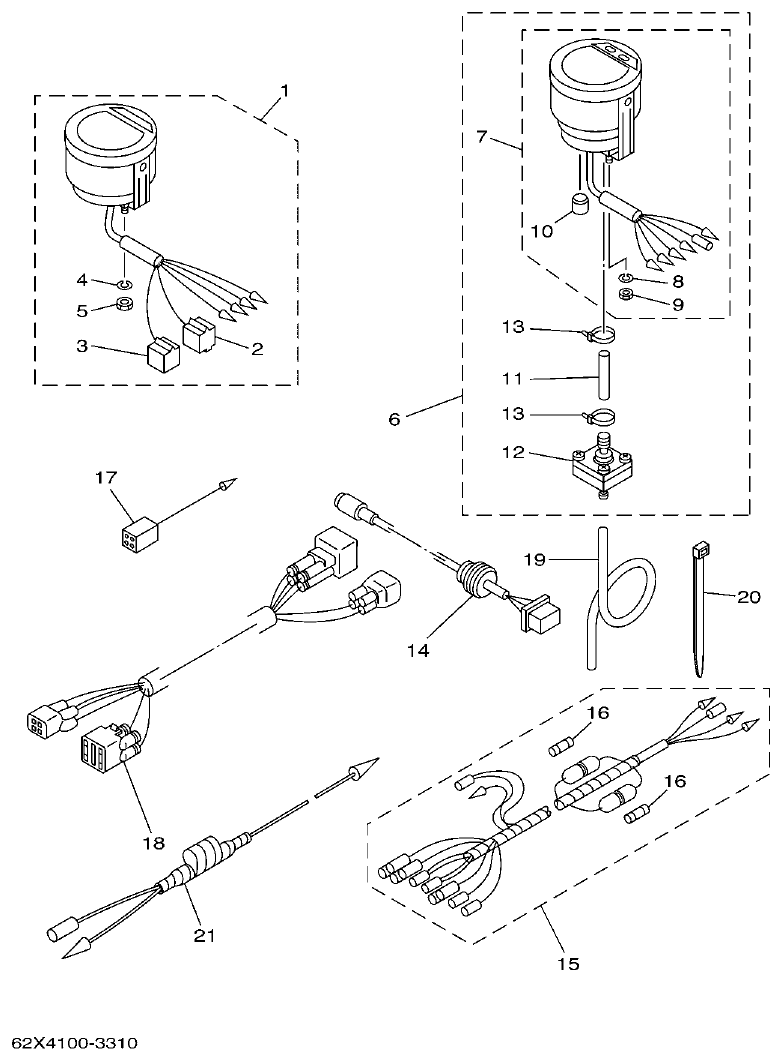 Yamaha 40V, 50H METER parts diagram