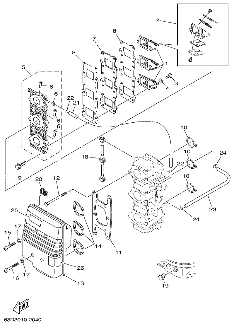 Yamaha 40V, 50H INTAKE parts diagram