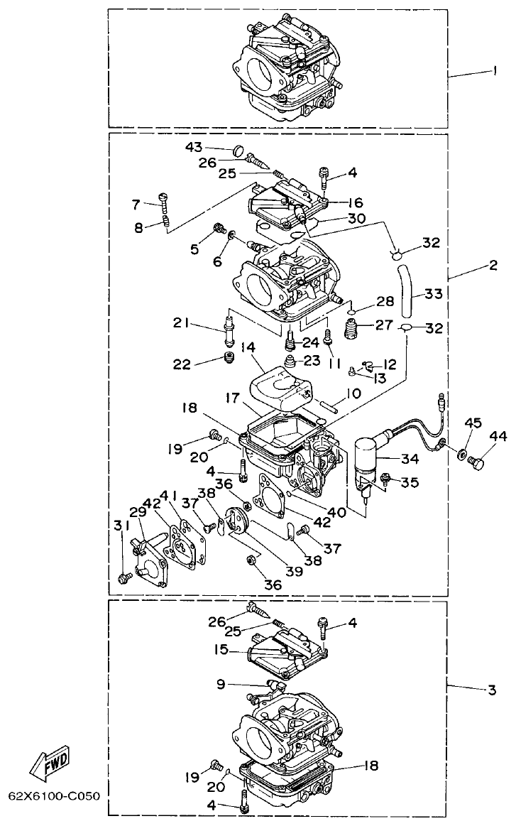 Yamaha 40V, 50H CARBURETOR parts diagram