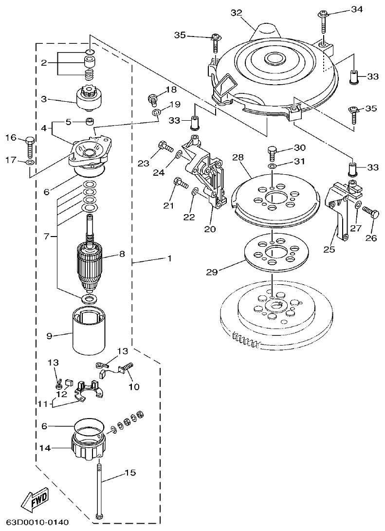 Yamaha 50HMHO STARTING MOTOR parts diagram
