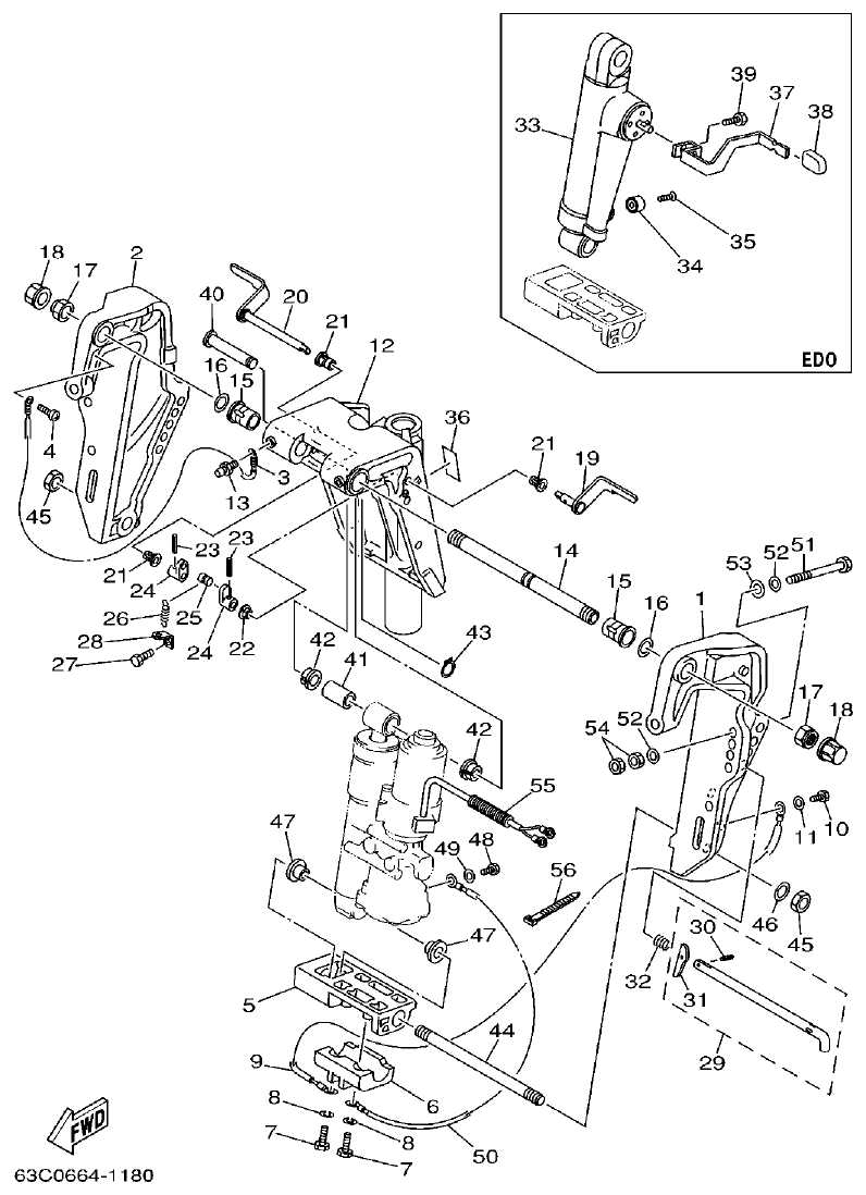 Yamaha 50HMHO BRACKET 1 parts diagram