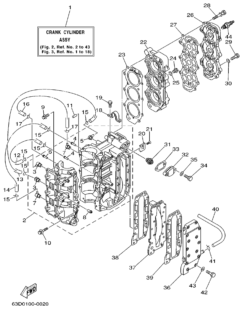 Yamaha 50HMHO CYLINDER. CRANKCASE parts diagram
