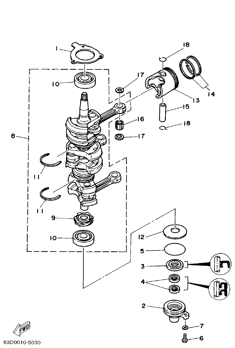 Yamaha 50HMHO CRANKSHAFT. PISTON parts diagram