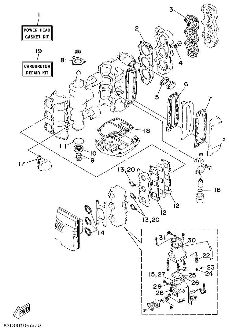 Yamaha 50HMHO REPAIR KIT 1 parts diagram