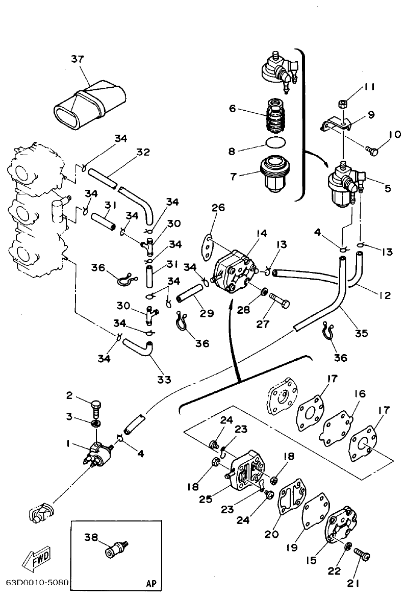 Yamaha 50HMHO FUEL parts diagram