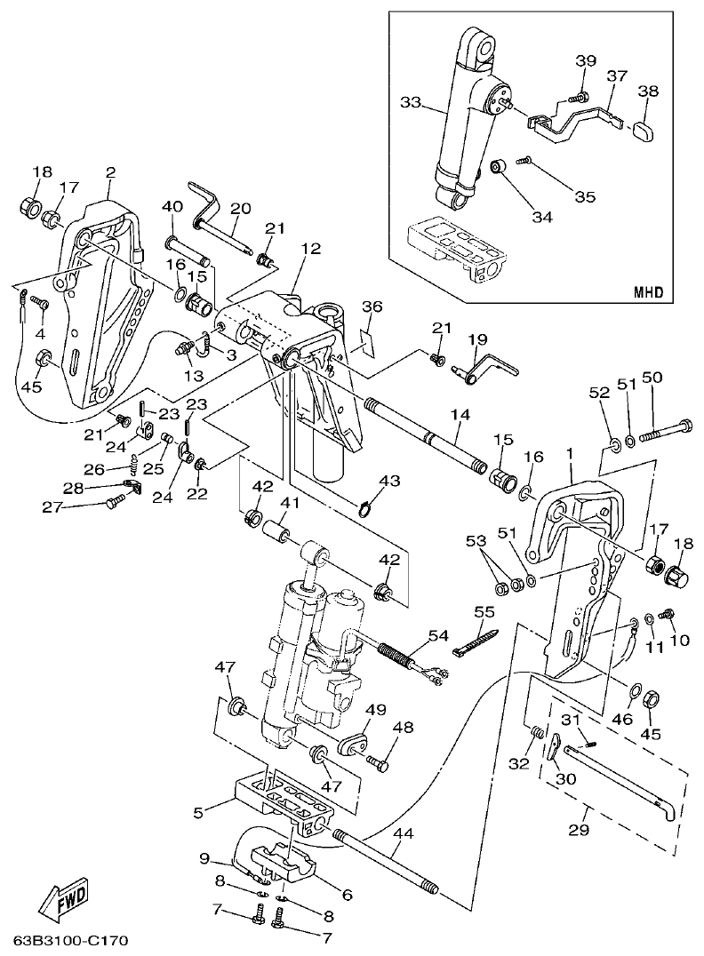 Yamaha 40VMHD, 50HMHD, 50HET BRACKET 1 parts diagram