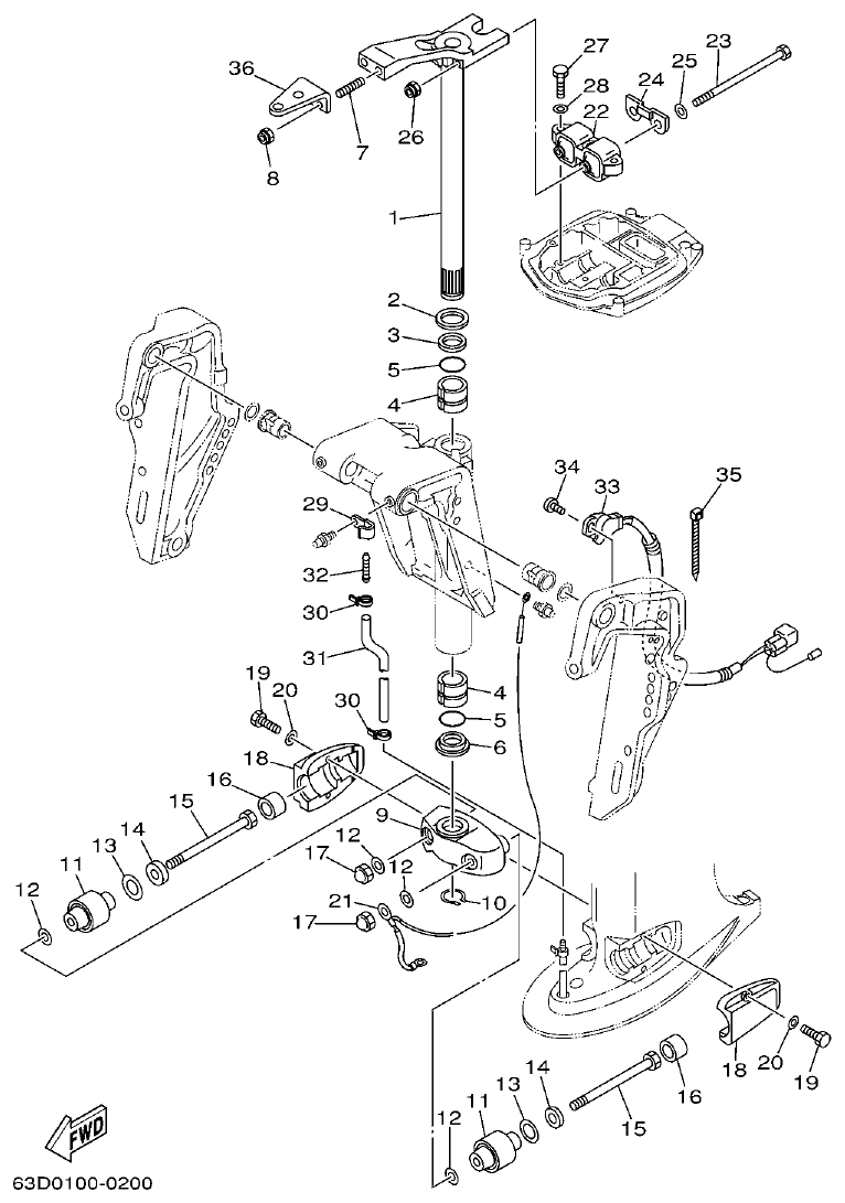 Yamaha 40VMHD, 50HMHD, 50HET BRACKET 2 parts diagram