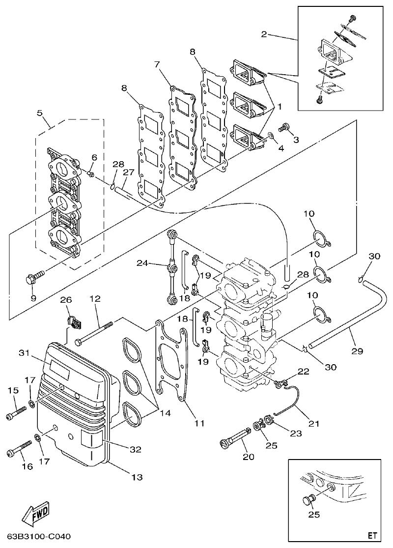Yamaha 40VMHD, 50HMHD, 50HET INTAKE parts diagram