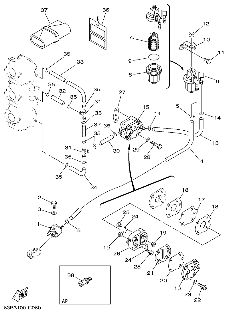 Yamaha 40VMHD, 50HMHD, 50HET FUEL parts diagram