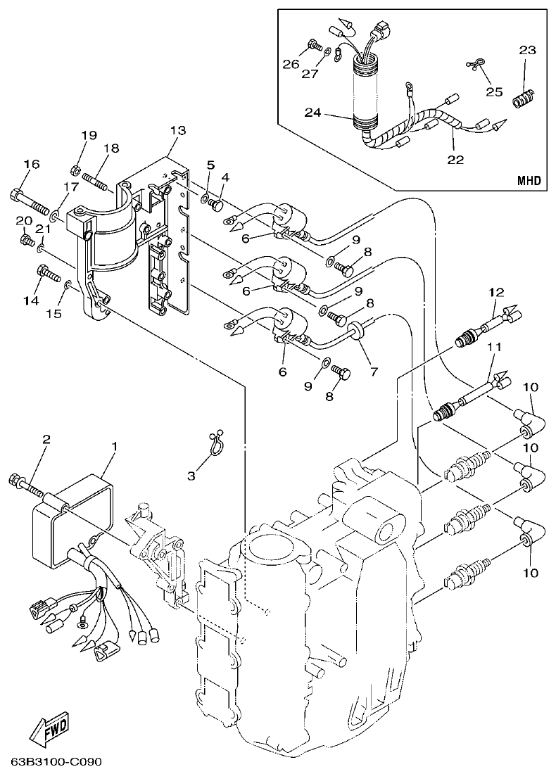 Yamaha 40VMHD, 50HMHD, 50HET ELECTRICAL 1 parts diagram