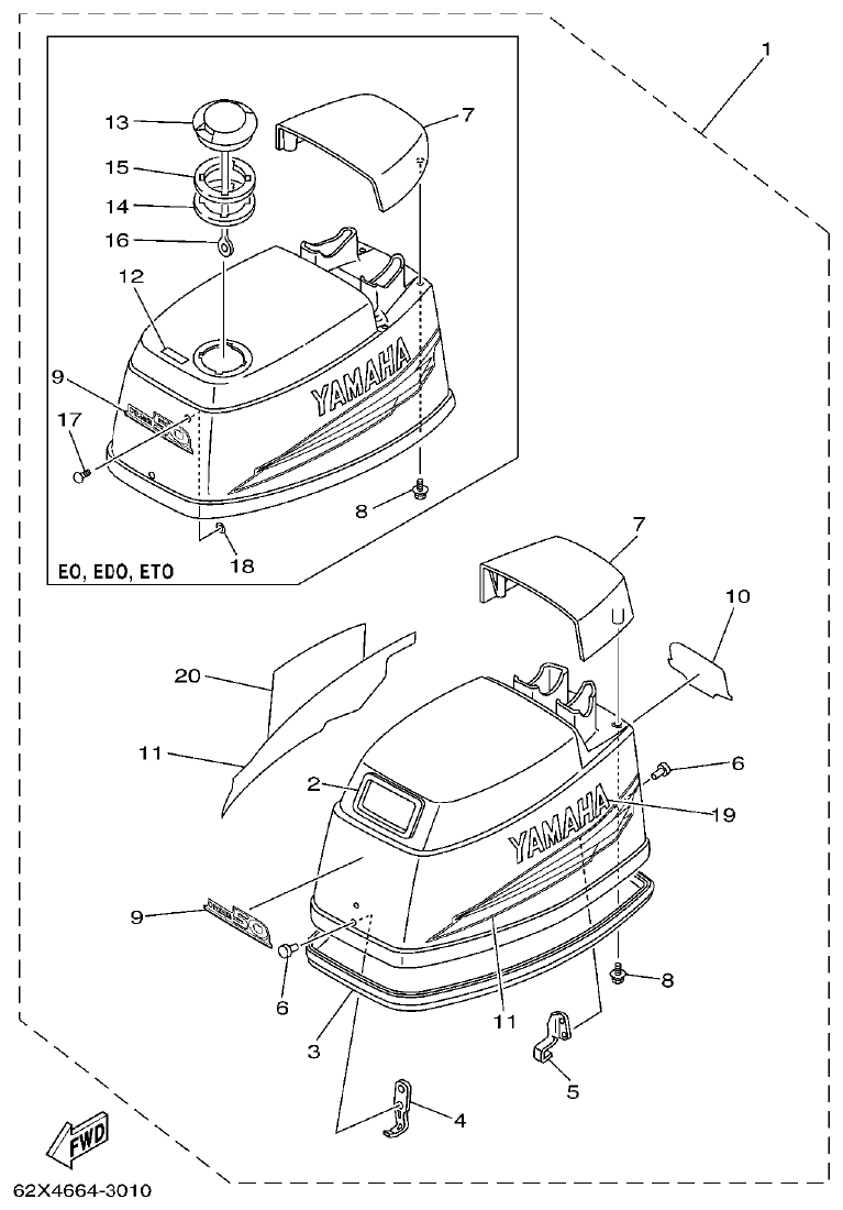 Yamaha 50HMHO TOP COWLING parts diagram