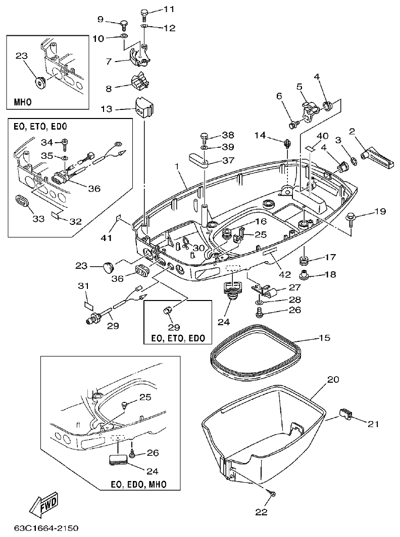 Yamaha 50HMHO BOTTOM COWLING parts diagram
