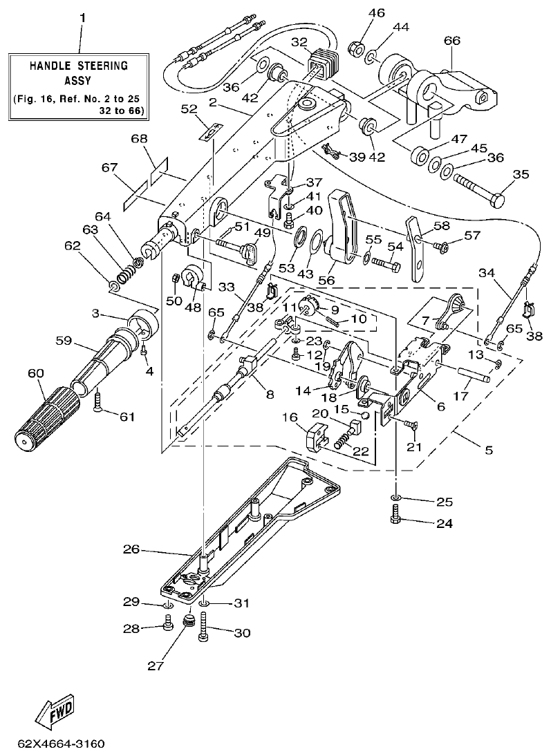 Yamaha 50HMHO STEERING parts diagram