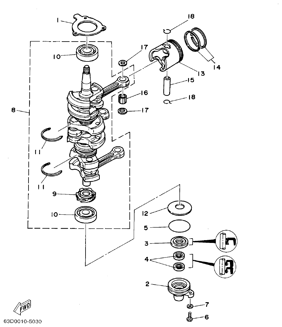 Yamaha 50HMHO CRANKSHAFT. PISTON parts diagram