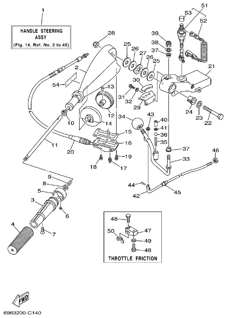 Yamaha E48C, E55C, 55B, E48CMH, E55CMH STEERING parts diagram