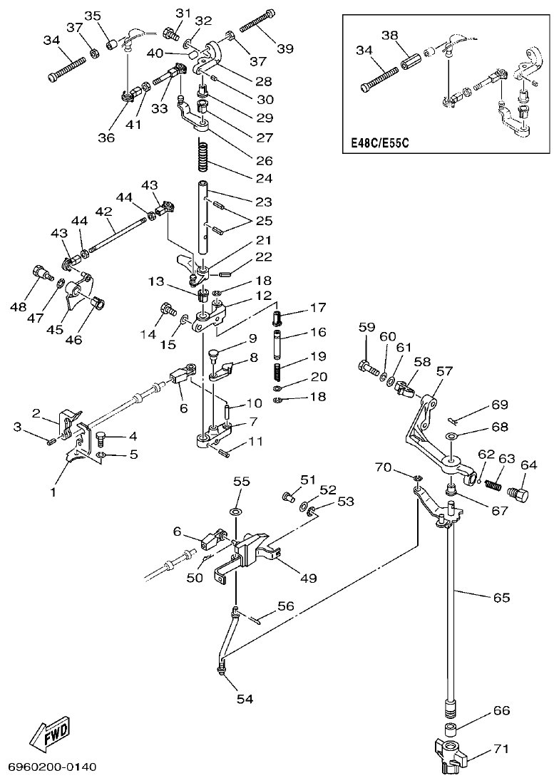 Yamaha E48C, E55C, 55B, E48CMH, E55CMH CONTROL parts diagram