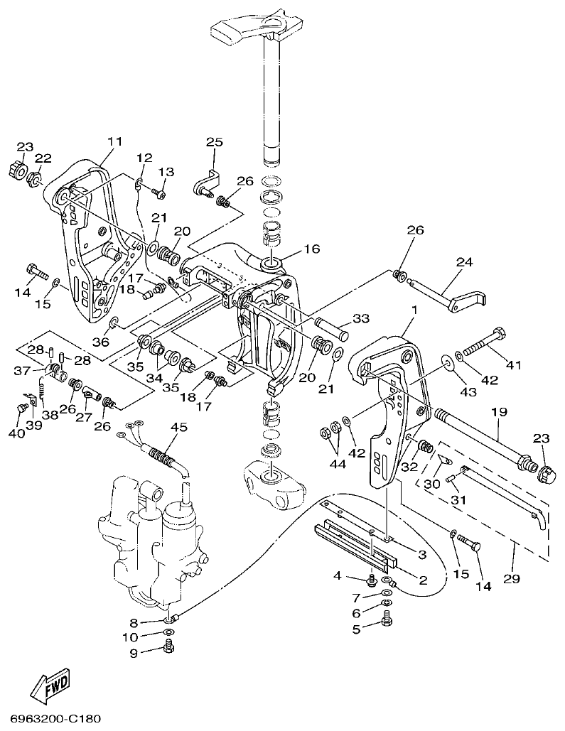 Yamaha E48C, E55C, 55B, E48CMH, E55CMH BRACKET 3 parts diagram