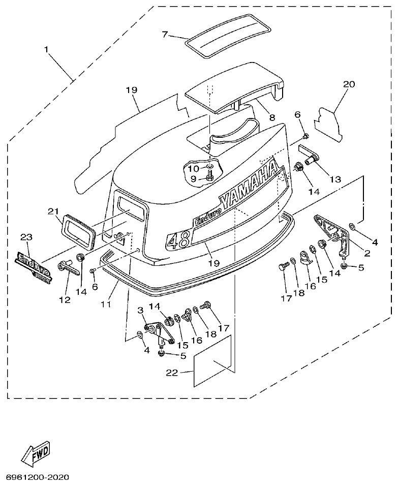Yamaha E48C, E55C, 55B, E48CMH, E55CMH TOP COWLING 2 parts diagram
