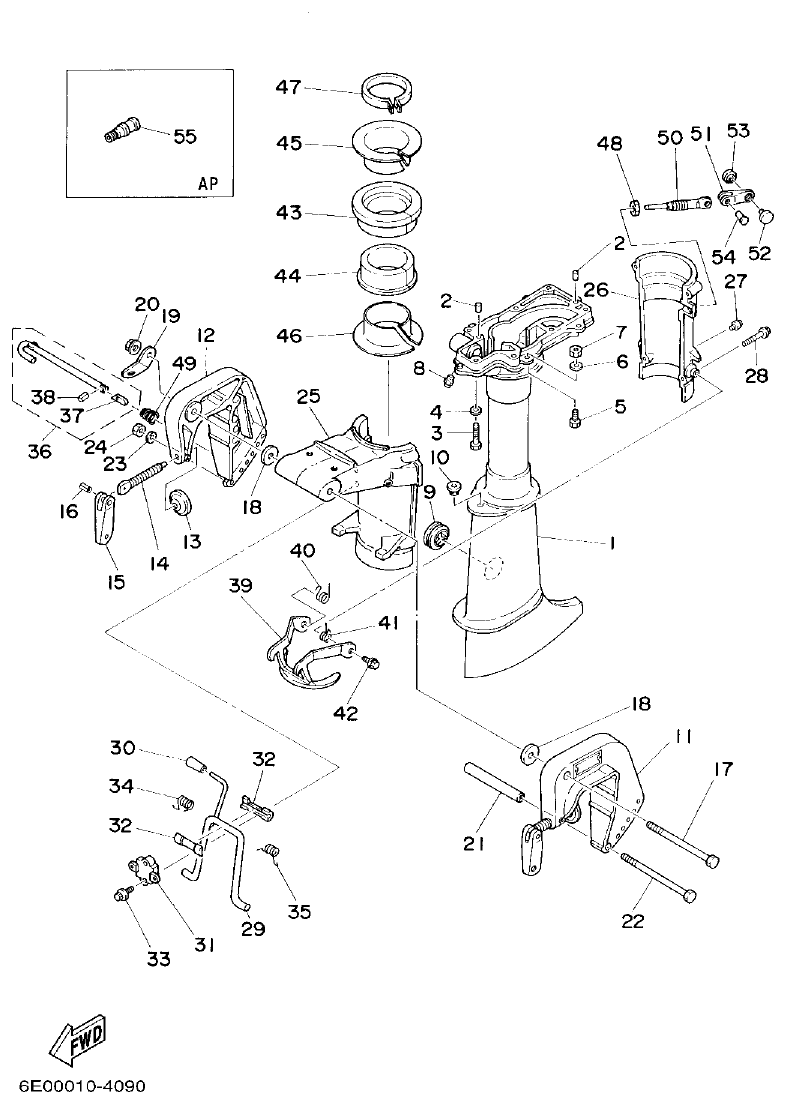 Yamaha 4AC, 4BC UPPER CASING . BRACKET parts diagram