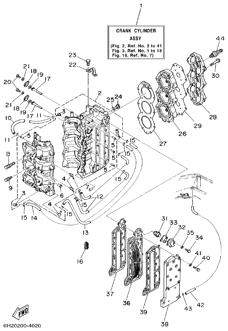 Yamaha 60F CYLINDER. CRANKCASE parts diagram