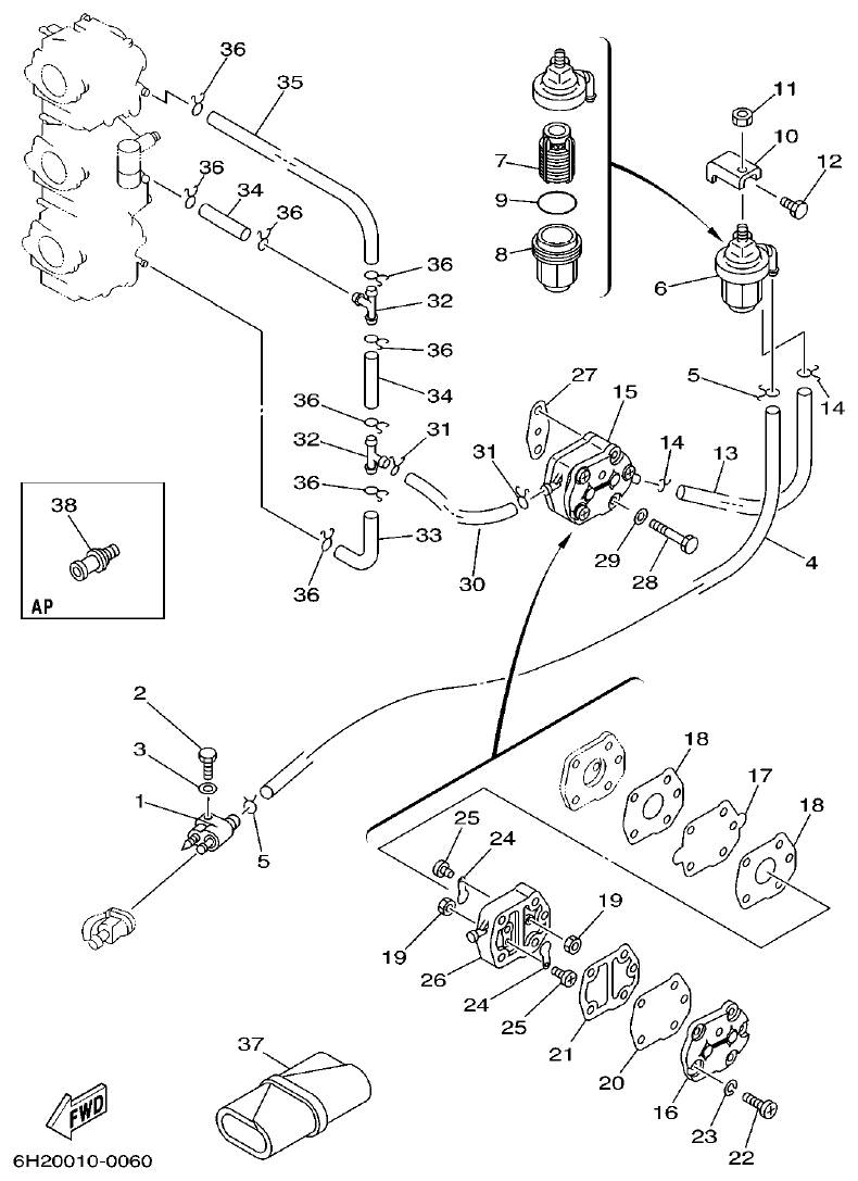 Yamaha 60F FUEL parts diagram