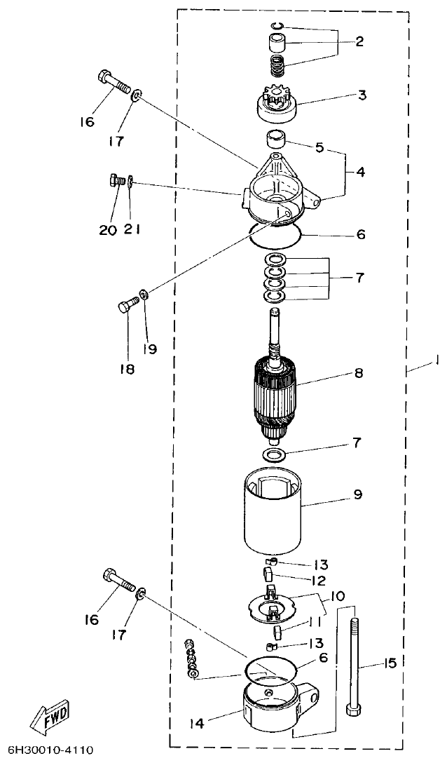 Yamaha 60F STARTING MOTOR parts diagram