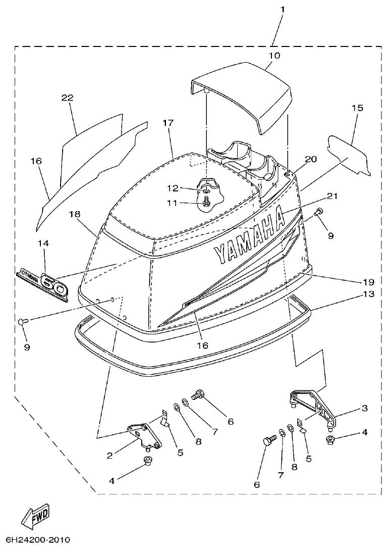 Yamaha 60FET, 60FED, 60FEHTO, 70BETO TOP COWLING 1 parts diagram