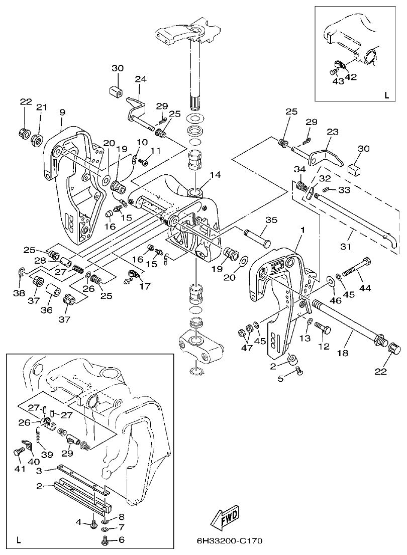 Yamaha 60FET, 60FED, 60FEHTO, 70BETO BRACKET 2 parts diagram