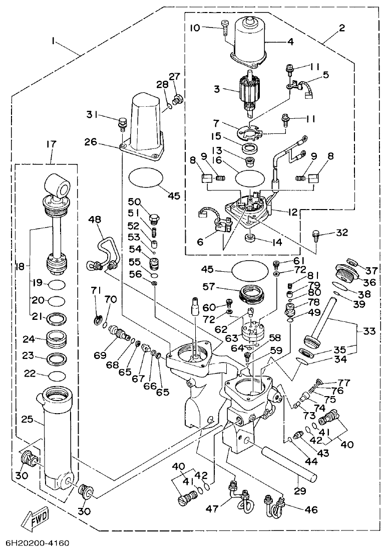 Yamaha 60FET, 60FED, 60FEHTO, 70BETO POWER TRIM & TILT ASSY 1 parts diagram