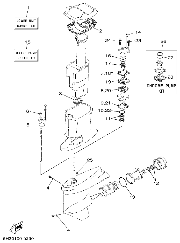 Yamaha 60FET, 60FED, 60FEHTO, 70BETO REPAIR KIT 2 parts diagram