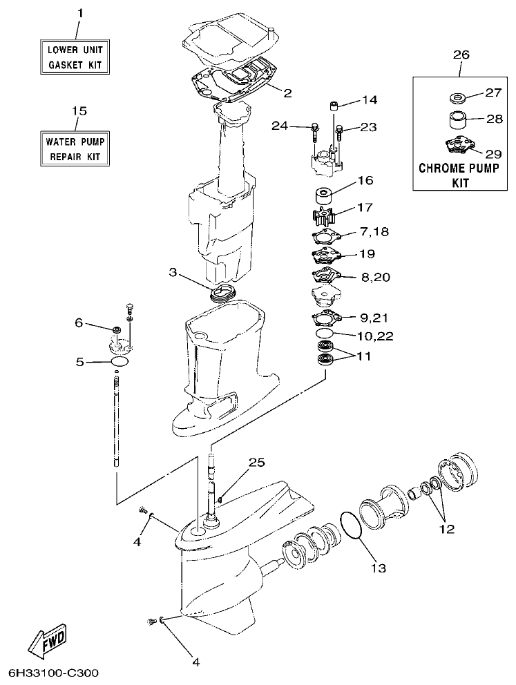 Yamaha 60FET, 60FED, 60FEHTO, 70BETO REPAIR KIT 3 parts diagram