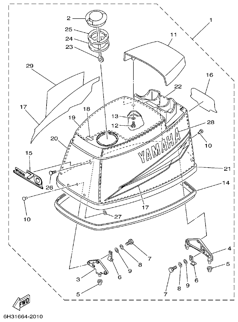 Yamaha 60FETO, 60FEDO, 70BETO TOP COWLING parts diagram