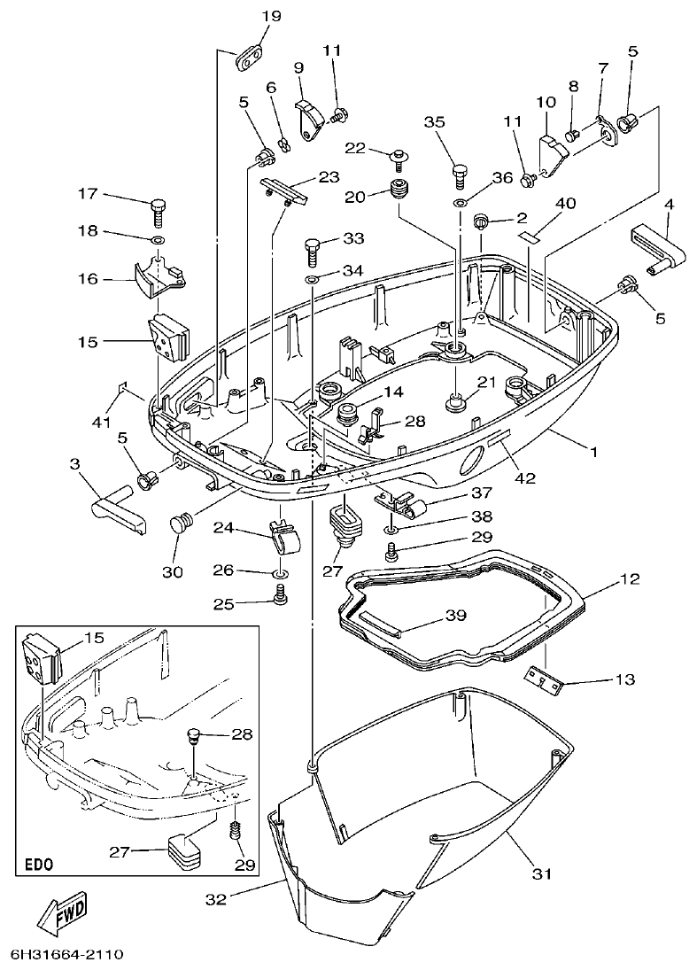 Yamaha 60FETO, 60FEDO, 70BETO BOTTOM COWLING parts diagram