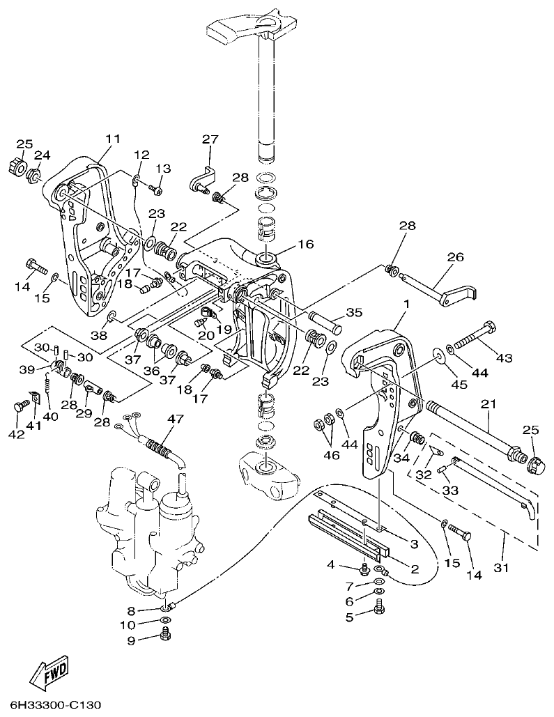 Yamaha 60FETO, 60FEDO, 70BETO BRACKET 1 parts diagram