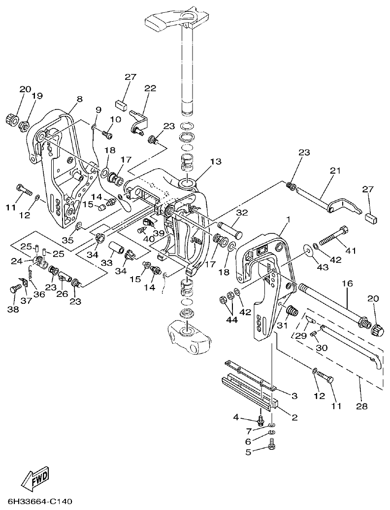 Yamaha 60FETO, 60FEDO, 70BETO BRACKET 2 parts diagram