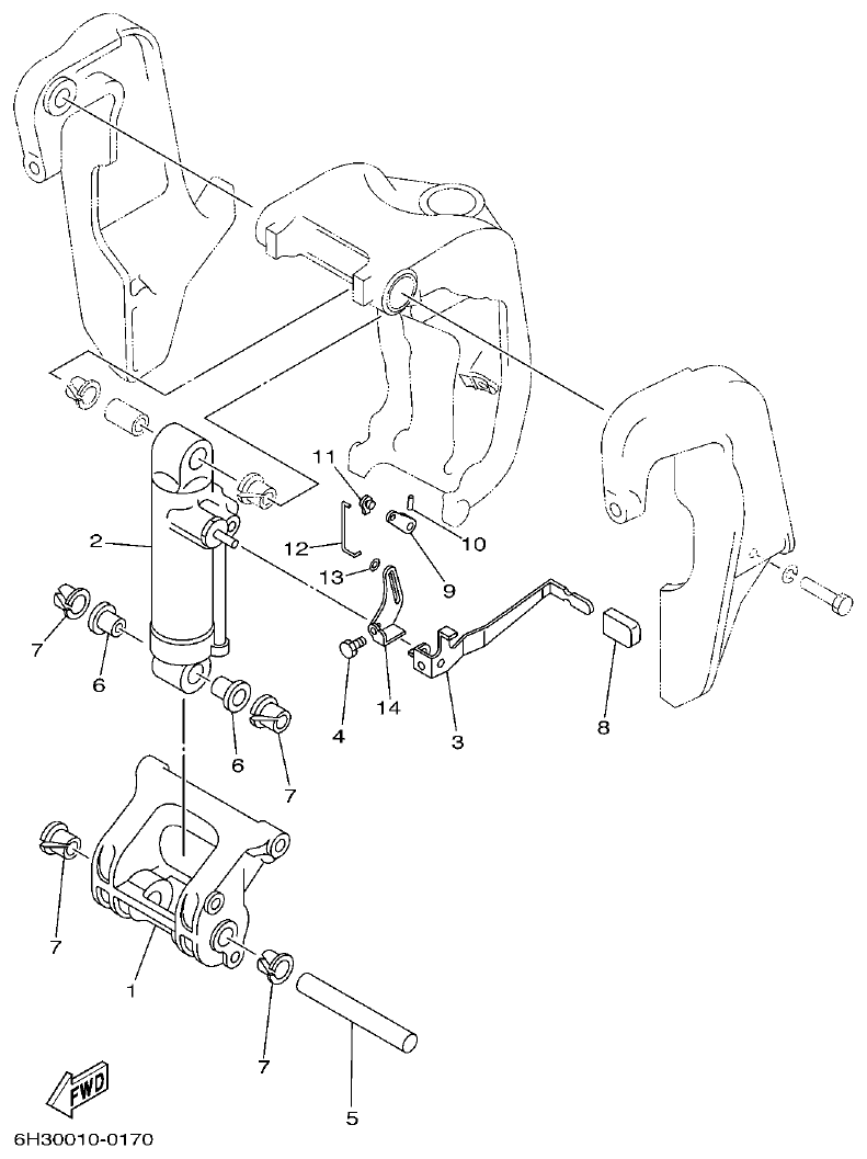 Yamaha 60FETO, 60FEDO, 70BETO BRACKET 3 parts diagram