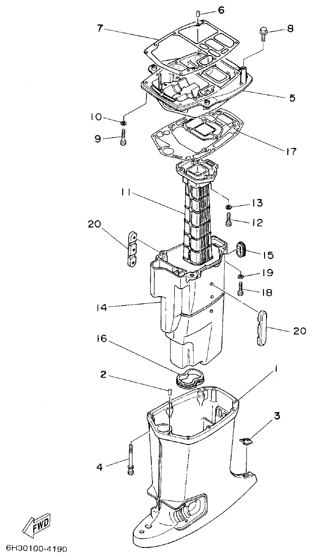 Yamaha 60FETO, 60FEDO, 70BETO UPPER CASING parts diagram