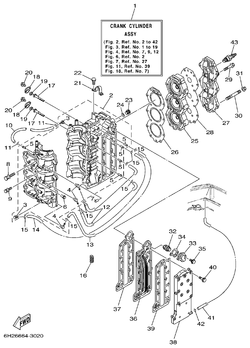 Yamaha 60FETO, 60FEDO, 70BETO CYLINDER & CRANKCASE parts diagram