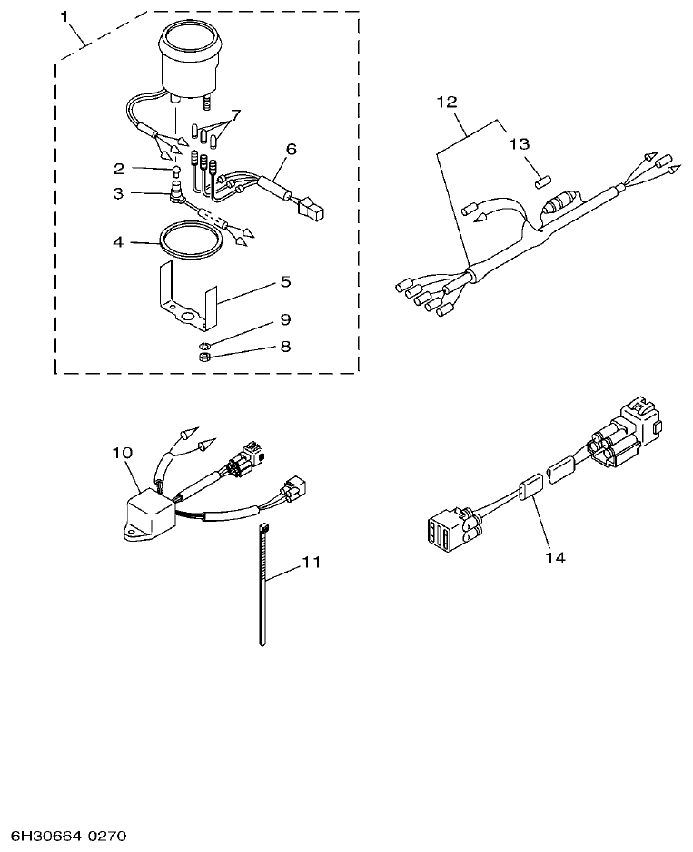 Yamaha 60FETO, 60FEDO, 70BETO METER 2 parts diagram