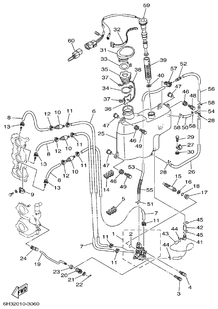 Yamaha 60FETO, 60FEDO, 70BETO OIL PUMP parts diagram