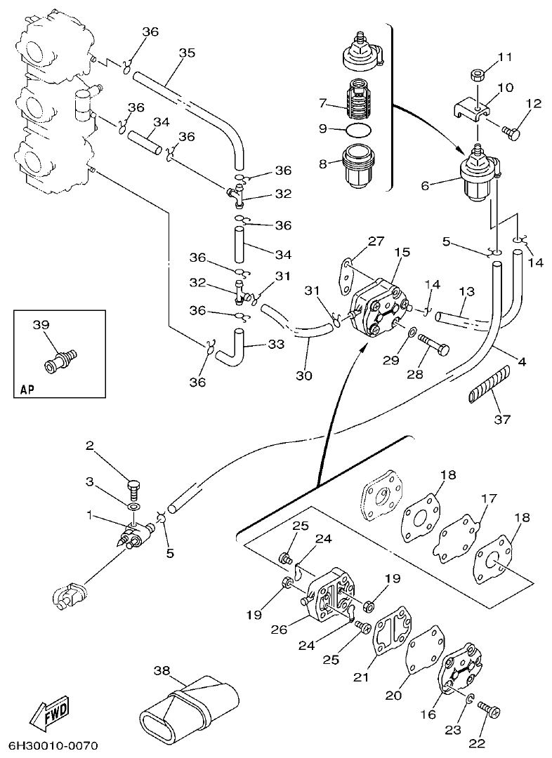 Yamaha 60FETO, 60FEDO, 70BETO FUEL parts diagram