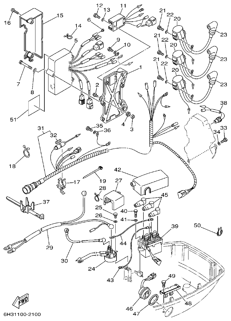 Yamaha 60FETO, 60FEDO, 70BETO ELECTRICAL parts diagram