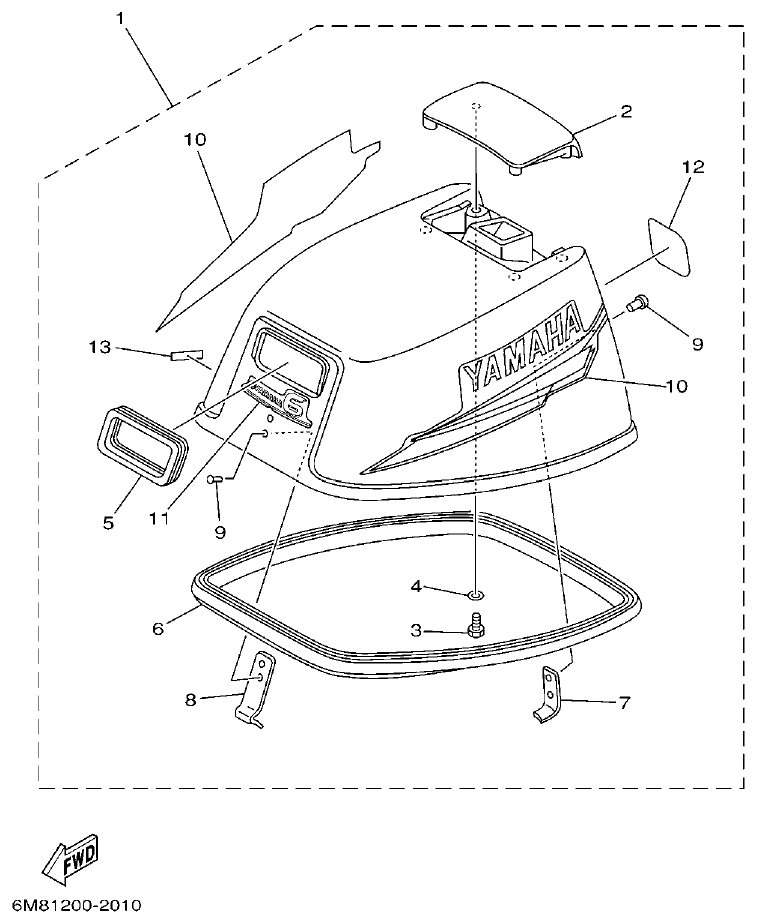 Yamaha 6CMH, 6DMH, 8CMH TOP COWLING parts diagram