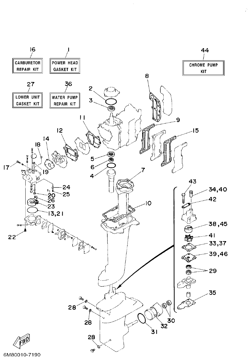 Yamaha 6CMH, 6DMH, 8CMH REPAIR KIT parts diagram