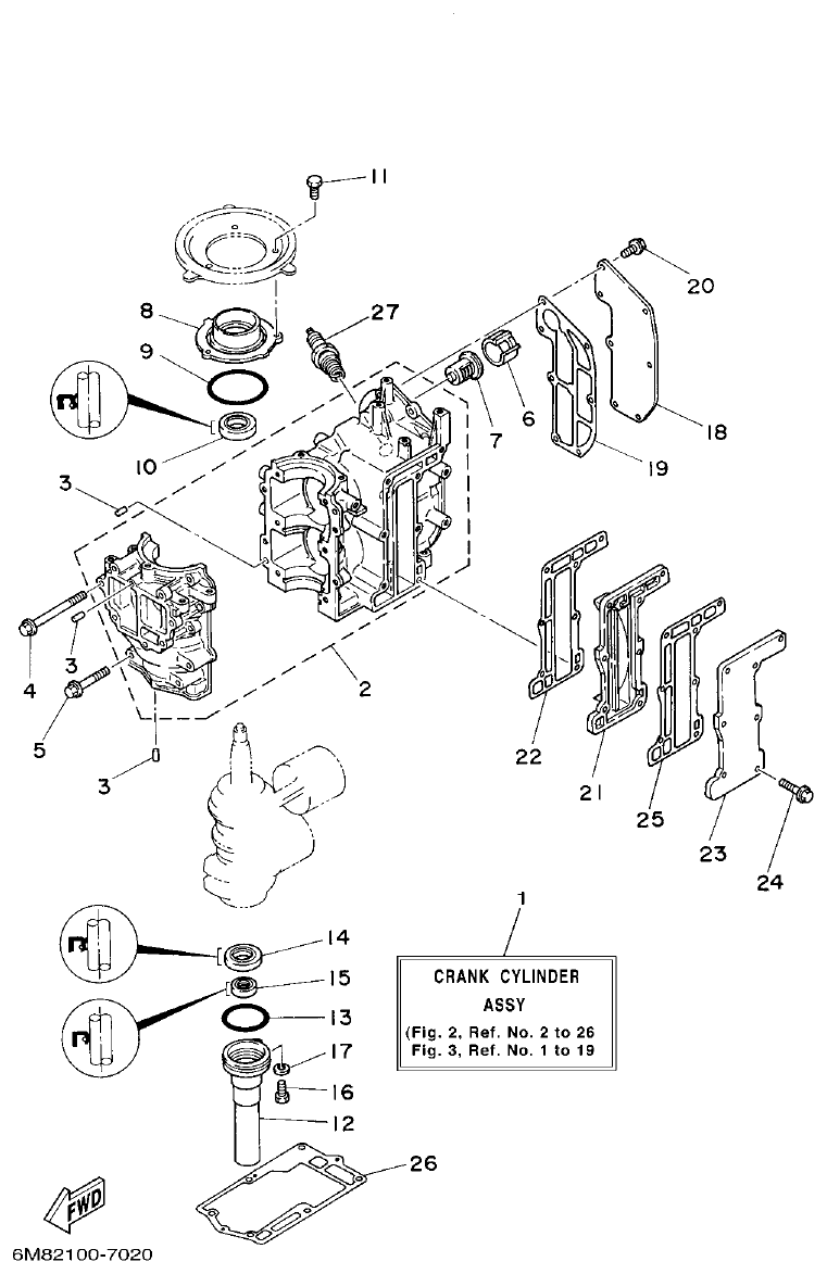 Yamaha 6CMH, 6DMH, 8CMH CYLINDER & CRANKCASE parts diagram
