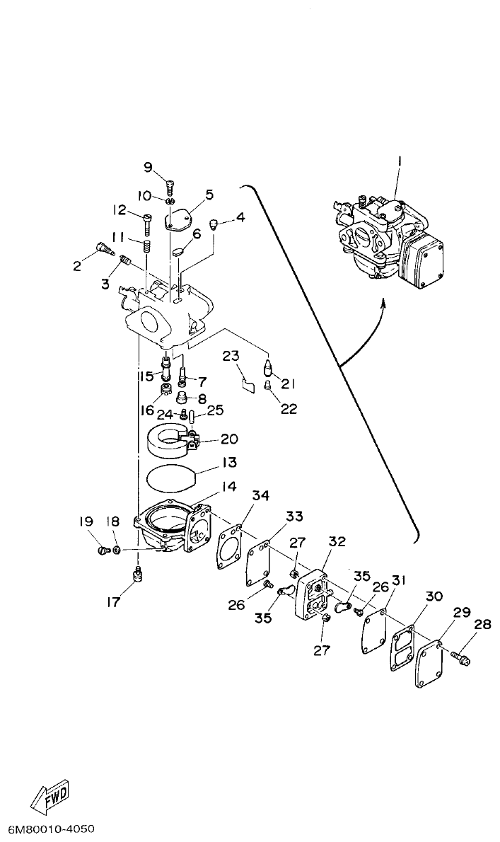 Yamaha 6CMH, 6DMH, 8CMH CARBURETOR parts diagram