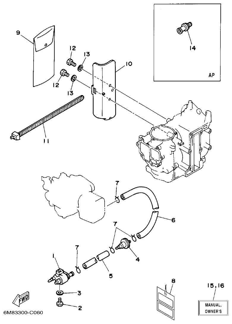 Yamaha 6CMH, 6DMH, 8CMH FUEL parts diagram