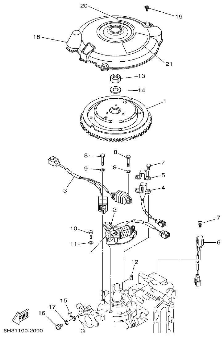 Yamaha 60FET, 60FETO, 70BETO GENERATOR parts diagram