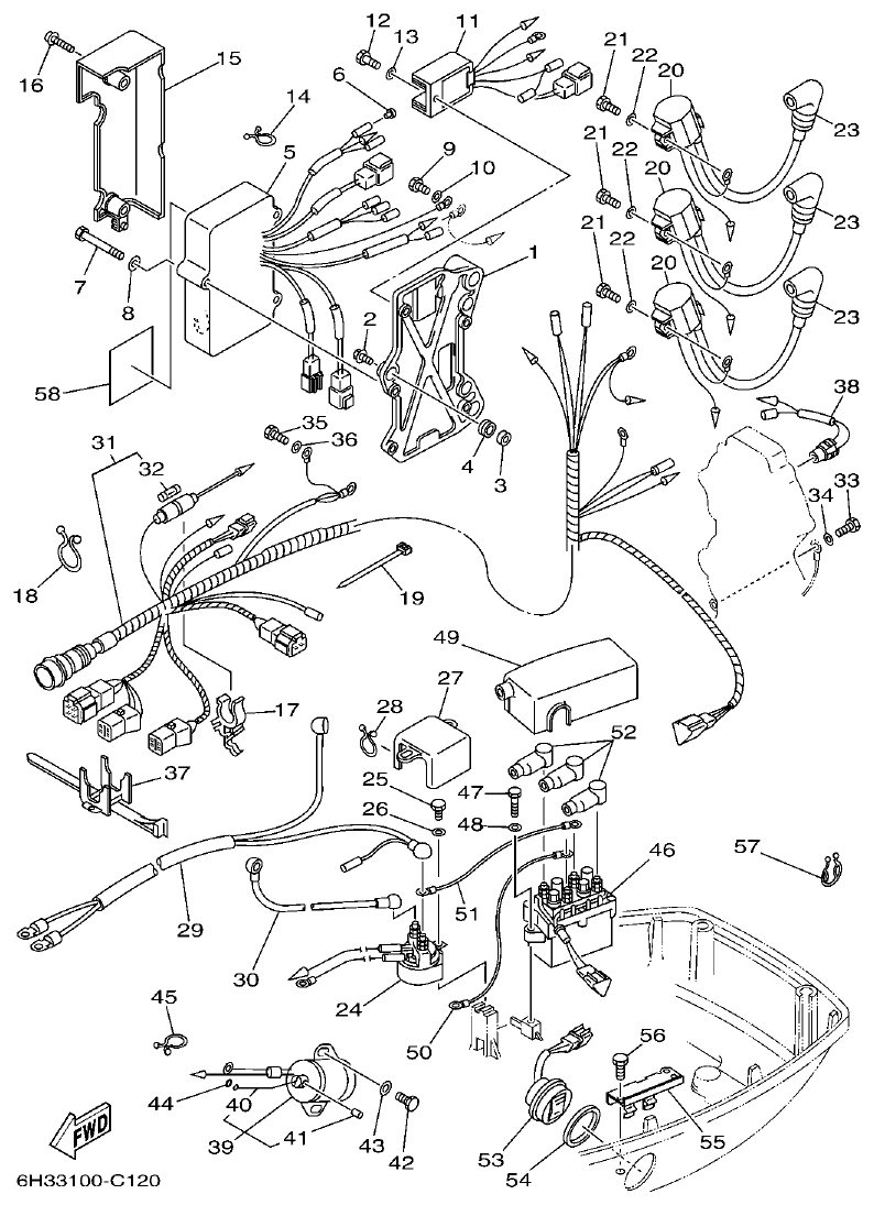 Yamaha 60FET, 60FETO, 70BETO ELECTRICAL parts diagram