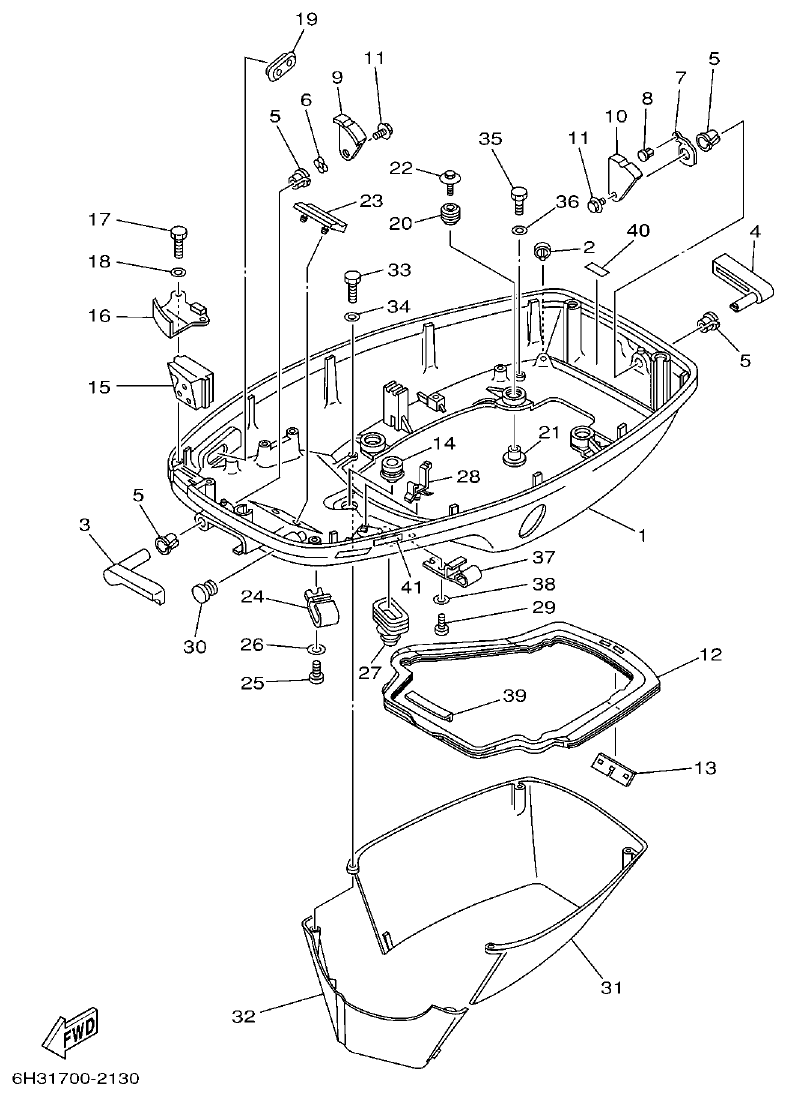 Yamaha 60FET, 60FETO, 70BETO BOTTOM COWLING parts diagram
